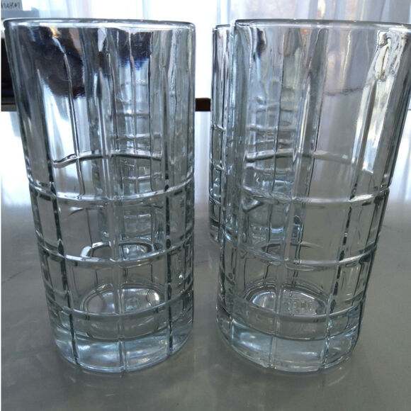 Vintage Anchor hocking 6pc Tartan drink glassware plaid etched geo pattern16oz - Picture 5 of 6